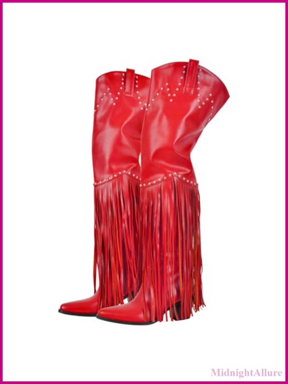 Faux Leather Western Thigh High Cowboy Boots Fringe Over Knee Wide Calf